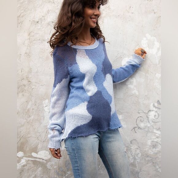 Wooden Ships Camo Oliver Crewneck Lightweight Sweater in Scandia Blue size M/L - Picture 3 of 10